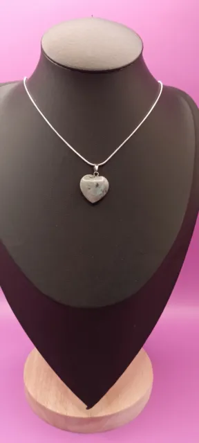 Collier Argent Et Pendentif Coeur Labradorite