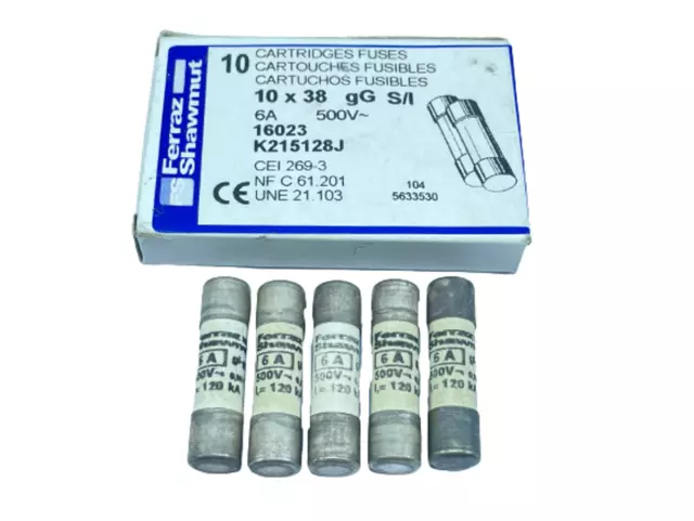 Ferraz Shawmut K215128J 16023 6A 10X38 Gl-Gg 500V Cartouches Fusibles Lot De 5