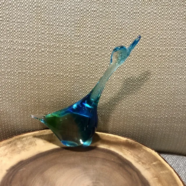 Art Glass Duck Swan Goose Blue And Green