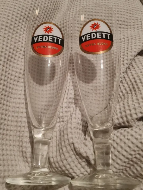 2 pcs Vedett Stemmed Beer Glass 33cl 330ml 2/3 pint Belgian Belgium extra blonde