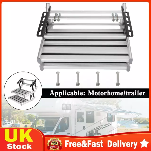 Aluminum Manual Double Pull Out Drop Down Folding Step Motorhome RV Campervan E5