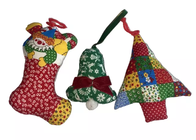 Vintage Christmas Handmade Plush Fabric Stuffed  Tree, Stocking, Bell, Angel