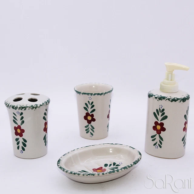 Set Accessoires Bain 4 Pièces Céramique Porte-Savon Distributeur Floral Coloré