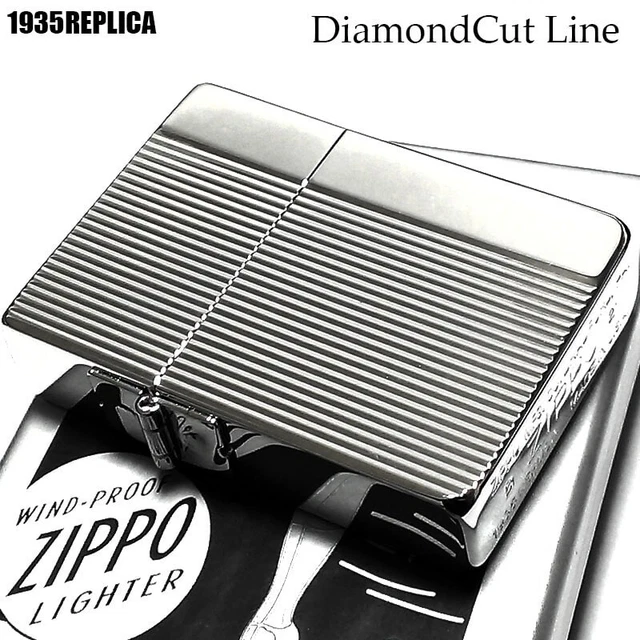 Zippo Oil Lighter 1935 Replica Engine Turn Diamond Cut Line Silver Japan NEW