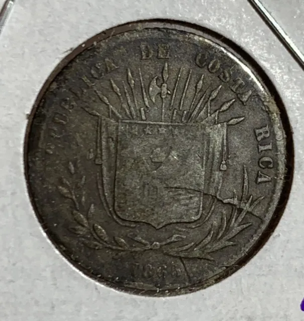 1865 Costa Rica Silver 10 Centavo XF