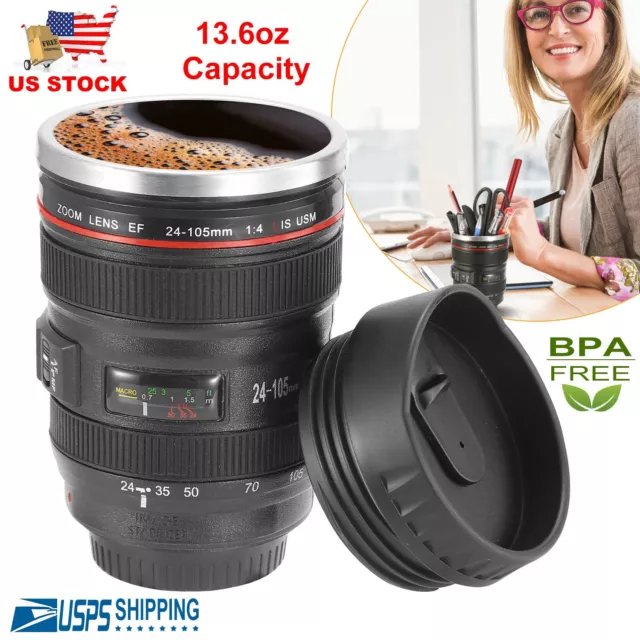 Camera Lens Cup 24-105 Coffee Travel Mug  Stainless Steel Thermos Leak-Proof Lid