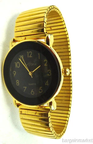 The*Oryx Black Dial Gold Tone Stretch Expansion Band Quartz Watch