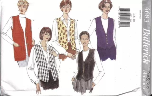 UNCUT Vintage Butterick Sewing Pattern Misses Vest 4683 OOP FF EASY Waistcoat