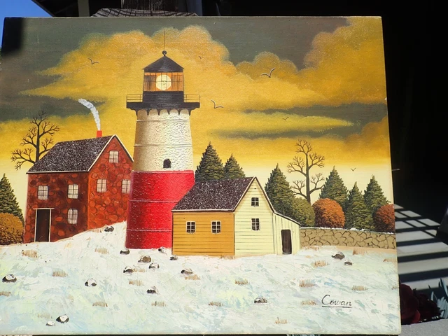 Lighthouse Painting Signed Cowan Lighthouse Maritime Oil Painting Signed Cowan Lighthouse Painting Signed Cowan Lighthouse Maritime Oil Painting Signed Cowan