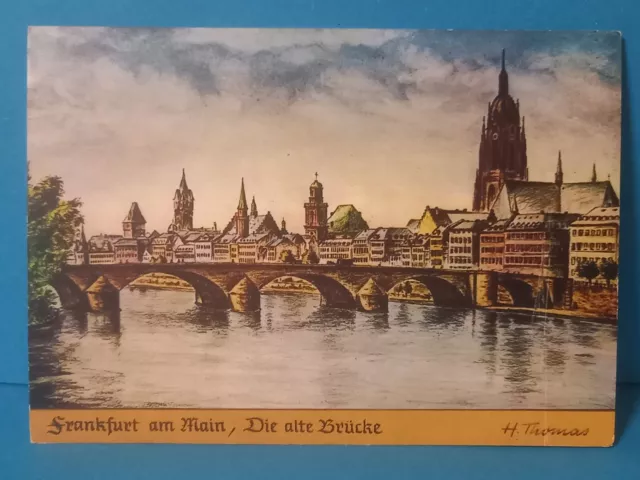 AK Postkarte Frankfurt am Main Die alte Brücke Zeichnung 27.12.80 gestempelt