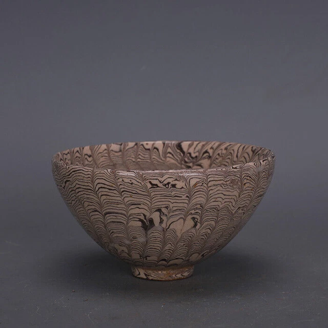 Chinese Tang Twisted Porcelain Gray Glaze Black Stripe Bowl 5.0 inch