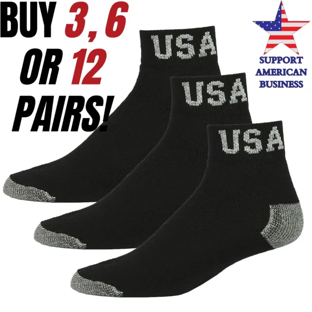 Mens Black Ankle Sport Socks  Quarter USA Cotton Crew Sock  Size 9-11 10-13 Lot