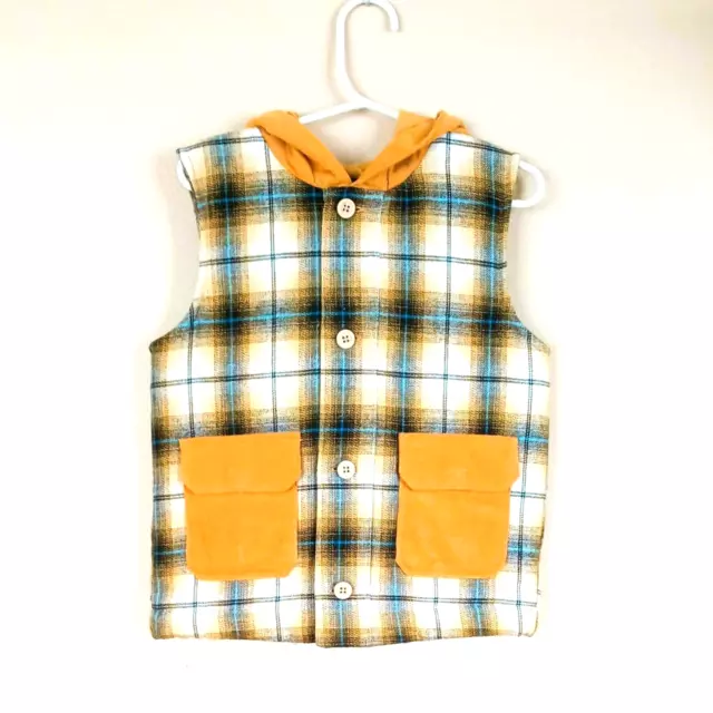 Plaid Flannel & Corduroy Vest 4T  Boy's Hooded Jacket Front Pockets. Fully Lined