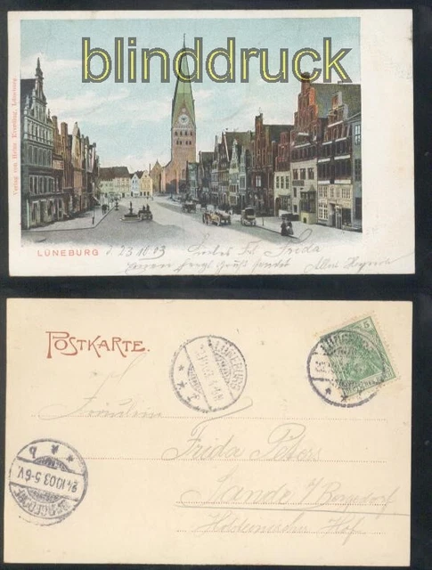Lüneburg farb-AK Teilansicht mit Kirche 1903 (d7889)
