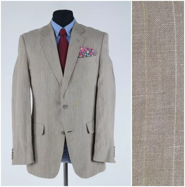 Mens Summer Linen Blazer 40L UK Size HATEMOGLU Striped Brown Sport Coat Jacket