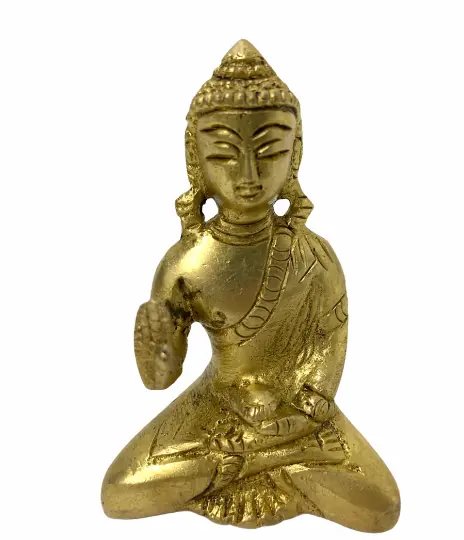 Brass Buddha Statue Deep Meditation Abhaya Mudra Blessing Face Tibetan Healing3"