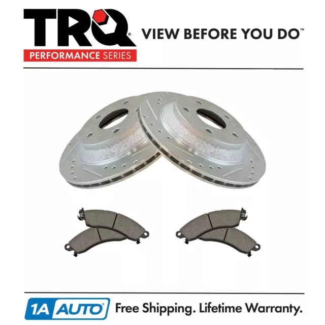 TRQ Front Posi Ceramic Disc Brake Pad Performance Drilled Slotted Coated Rotors