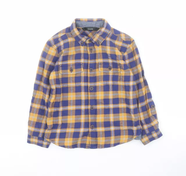 George Boys Yellow Plaid 100% Cotton Basic Button-Up Size 2-3 Years Collared But