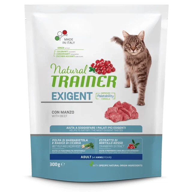 x12 Natural Trainer Cibo Secco Exigent Adult con manzo Gatto Croccantini