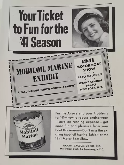 1940 Mobiloil Marine Exhibit MB Print Ad 1941 Motor Boat Show Grand Central NYC