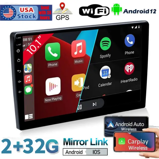 Double 2 DIN 10.1" Android 12 Car Stereo Radio Wifi GPS Touch Screen Rear Camera