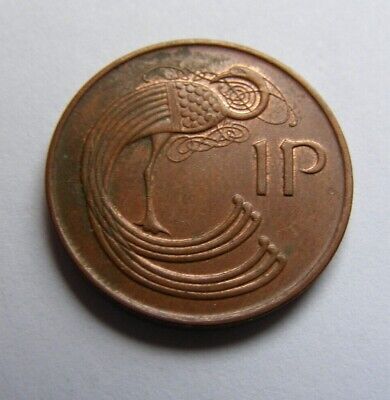 1995 Irish One Penny Coin Old Ireland 1p Book Of Kells Stylised Bird Celtic Harp