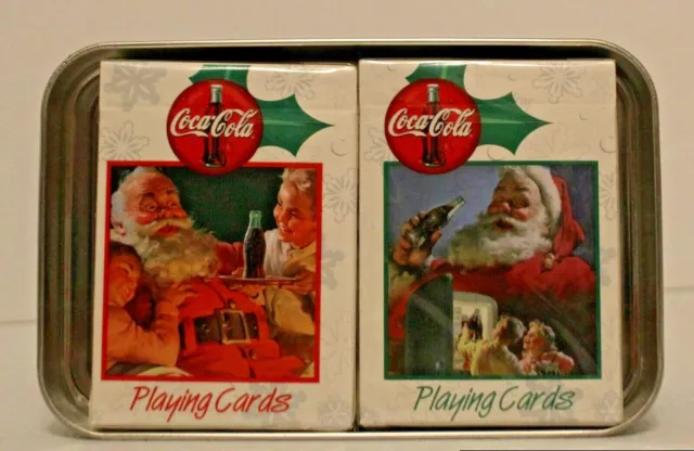 COCA COLA NOSTALGIA PLAYING CARDS 1999 Christmas COLLECTOR TIN , 2 Decks ,unopen 2