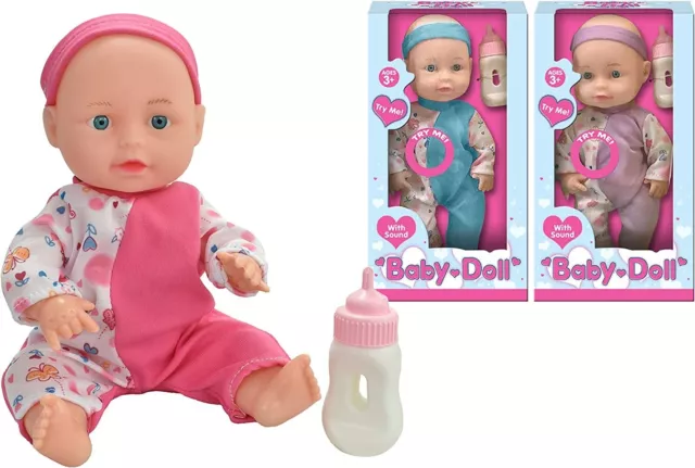 10" Baby Doll With Sounds Clothes Outfit And Milk Bottle Girls Boys Cuddle Toy