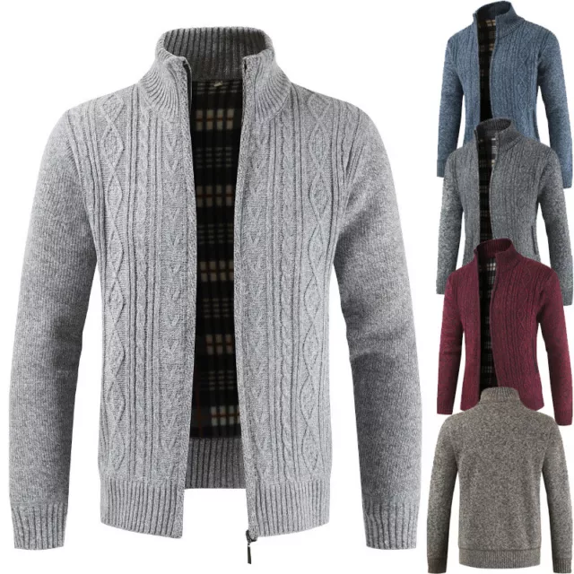 Hommes Hiver Chaud Polaire Doublé Pull Pull Veste Tricoté Zip Cardigan Outw R