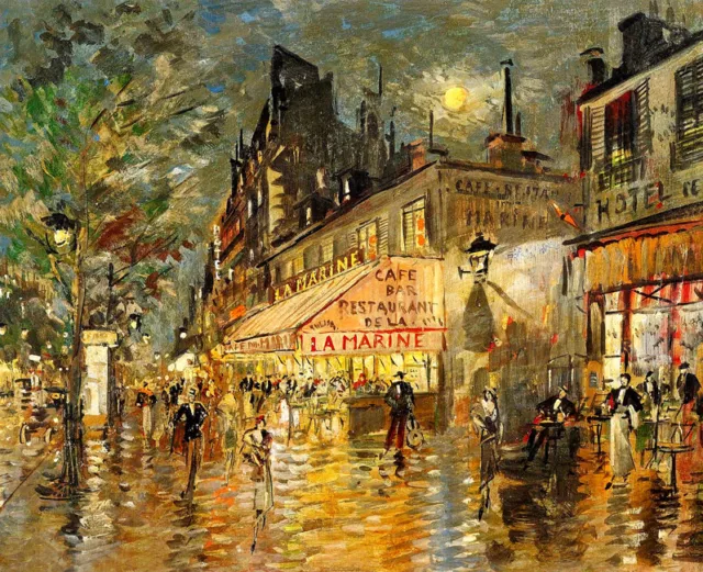 wall art Cafe of Paris oil painting Canvas Giclee Art Print L1980