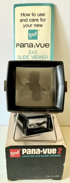 Vintage GAF Pana-Vue 2 Lighted 2x2 Illuminated Slide Viewer Original Box NR Mint