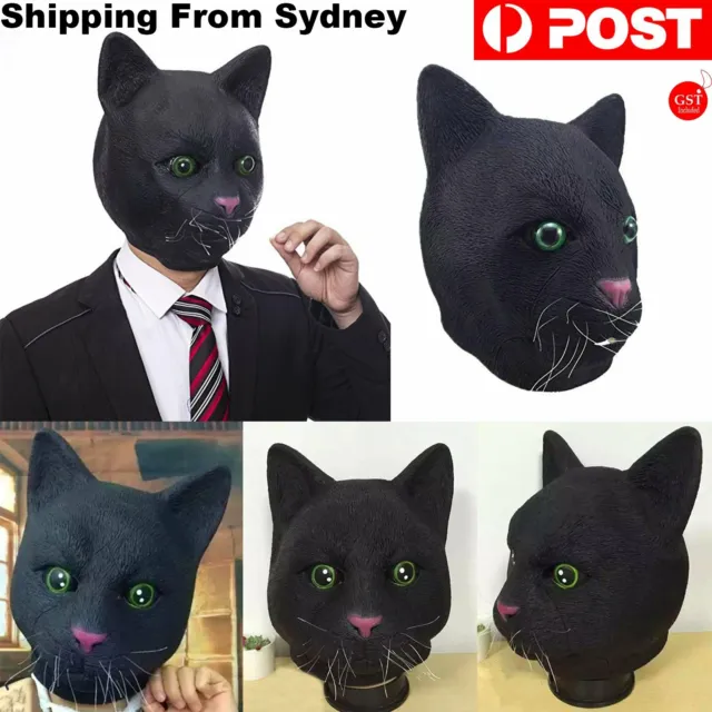 1PC Black Cat Head Mask Animal Halloween Costume Creepy Theater Prop Latex Party
