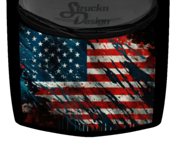 American Flag USA Torn Distressed Grunge Truck Hood Wrap Vinyl Car Graphic Decal