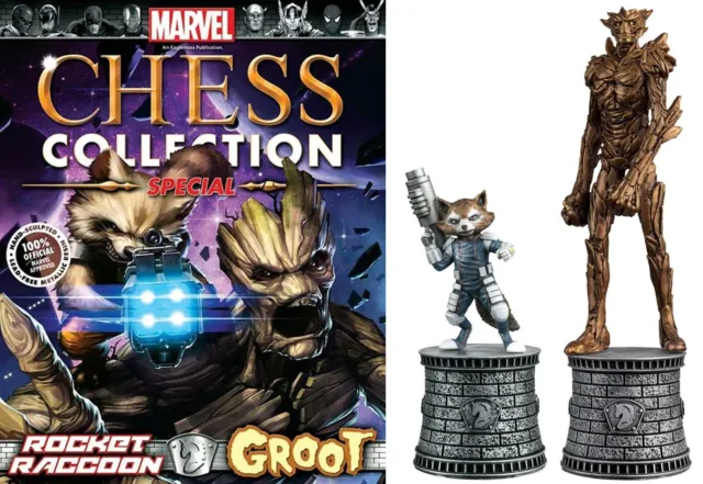 Figura Eaglemoss Marvel Chess Ajedrez Special Groot & Racoon +Revista-Restaurado