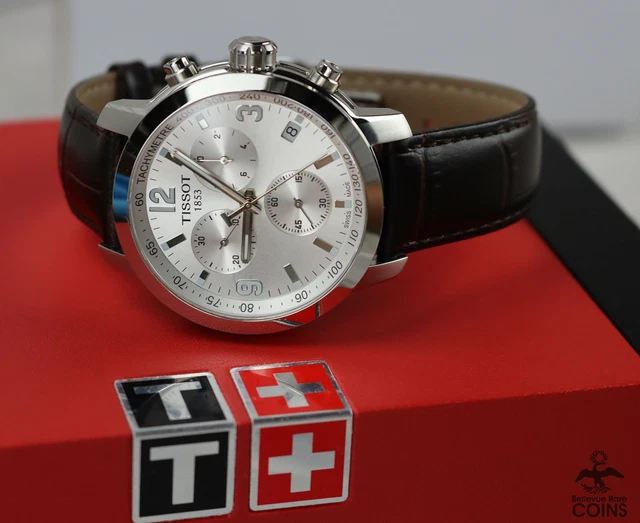 Tissot montre homme quartz chrono cadran blanc bracelet cuir