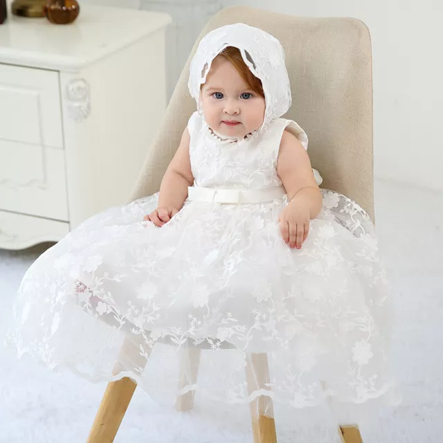 Baby Stickerei Spitze Taufe Kleid Blüte Taufe Geburtstag Abendkleid Mit Bonnet