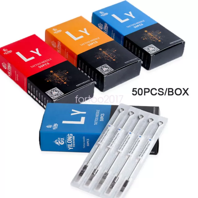 50Pcs Sterile Disposable Tattoo Needles Tips Lining Shading RL RM RS M1 Supply