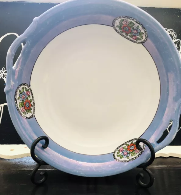 NORITAKE China Bowl Morimura 10" Blue White Vintage Luster HANDLES Hand-Painted