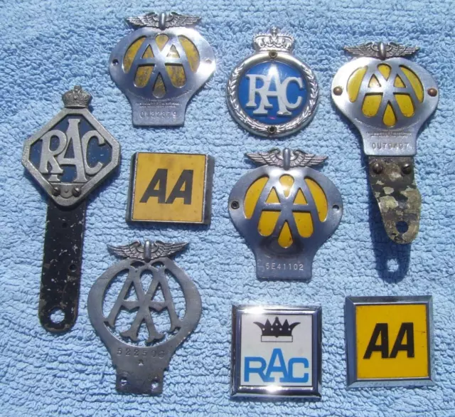 COLLECTION ROYAL AUTOMOBILE CLUB/ASSOCIATION CAR BADGES~VINTAGE RAC/AA BADGE x9