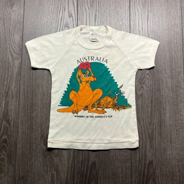 Vintage Australia Boxing Kangaroo Youth T-Shirt Medium White 1970s 1980s