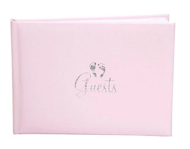 Libro de visitas rosa con huellas plateadas en relieve niña baby shower 60 páginas nuevo
