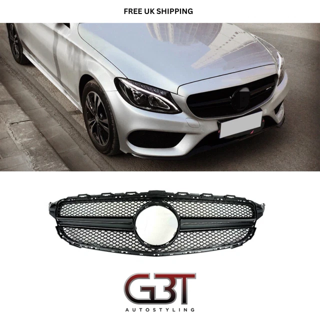 DPUK AMG Style Black Front Bumper Grille For Mercedes C-Class W205 / S205 / C205 (2014-2018) – Without 360° Camera, Plastic