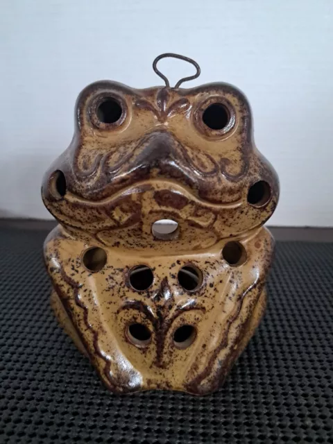 Ceramic Pottery Frog Luminary Tea Light Candle Holder Brown Glaze