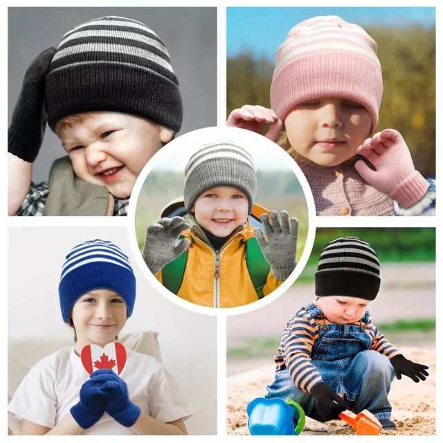 Cute Warm Winter for Boys Girls Mittens Toddler Beanie Kids Hat Gloves Set Knit 2
