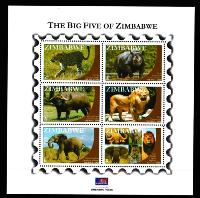 Zimbabwe 2009 Big 5 Animals / Lion, Elephant etc, mini-sheet MNH | Simbabwe