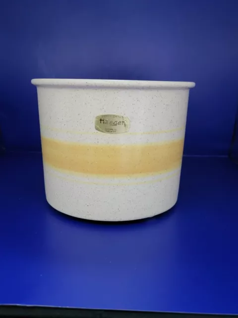 Vintage Haeger Pottery Cream Speckled Planter Yellow Stripes On The Middle
