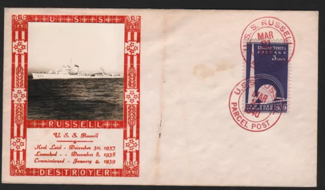 WEIGAND USS Russell Mar 21 1940 Parcel Post Cancel Louis Photo Cachet Destroyer