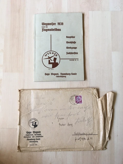 alte Preisliste Flugmodellbau 1939 Hugo Wegner, Naumburg-Saale, mit Postumschlag