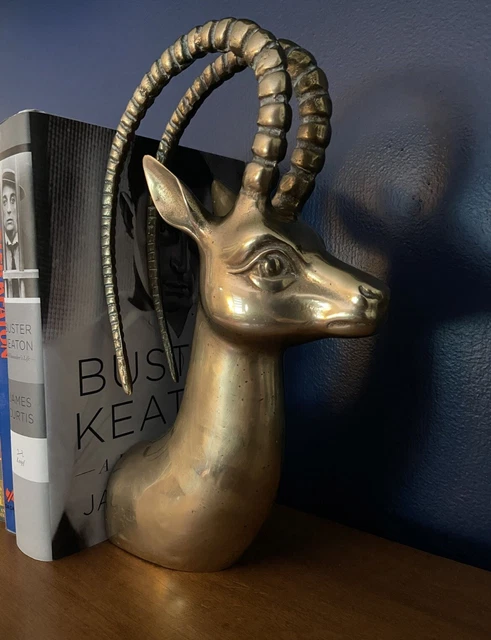 Brass Decor Antelope Gazelle Statue Mid Century Hollywood Regency Bookends Ibex