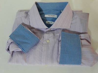 Isaac Mizrahi New York Mens Dress  Shirt  Slim Fit L/S Flip Cuff Sz 17 1/2 34/35